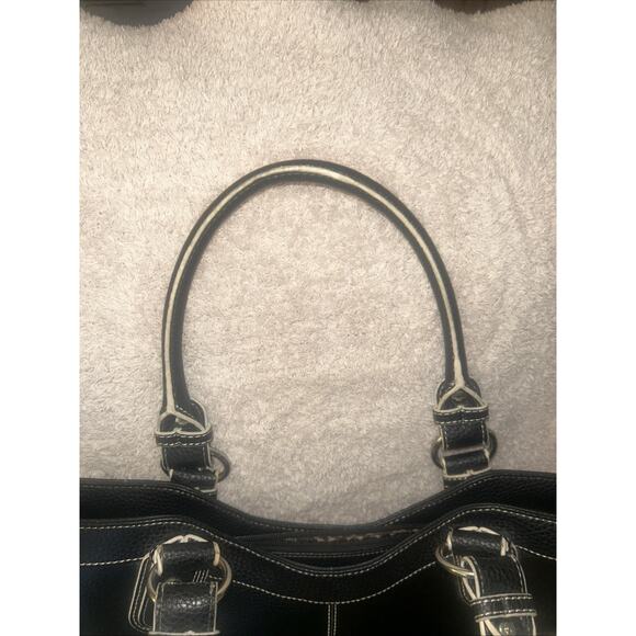 Stunning WILSONS Black/Silver Pebble Leather Handbag Satchel w/Contrast Stitch - Picture 4 of 9